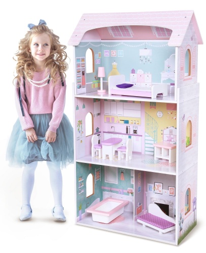 ECOTOYS DREWNIANY DOMEK DLA LALEK REZYDENCJA JAGODOWA 4121