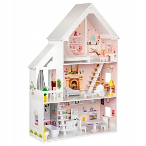 ECOTOYS DREWNIANY DOMEK DLA LALEK XXL REZYDENCJA PUDROWA 4127