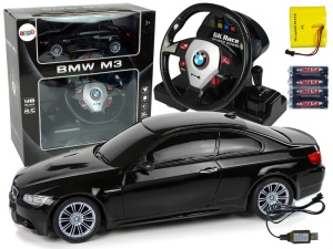 Auto zdalnie sterowane BMW M3 1:18 czarne z pilotem-kierownicą