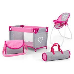 MILLY MALLY ZESTAW DLA LALEK ELSA PINK ŁÓŻECZKO KRZESEŁKO TORBA