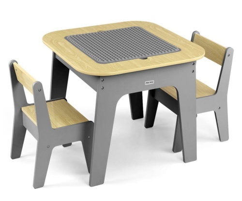 MILLY MALLY ZESTAW MEBLI DLA DZIECI STOLIK + 2 KRZESEŁKA OLAF BLOCKS DARK GREY