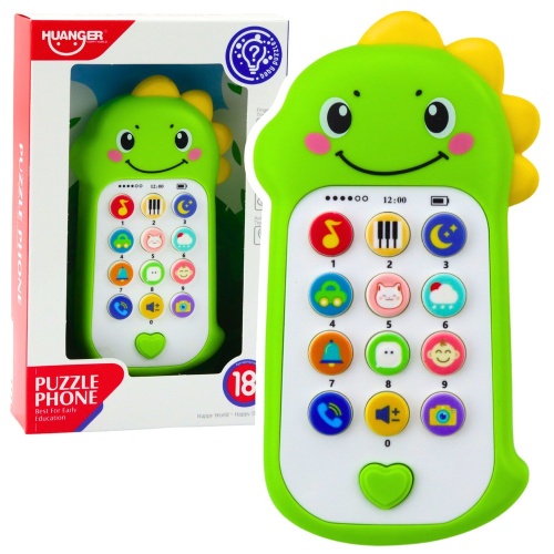INTERAKTYWNY TELEFON EDUKACYJNY DLA MALUCHA DŹWIĘKI MELODIE DINOZAUR
