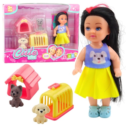 Zestaw Mini Laleczka W Sukience Pieski Buda Transporter