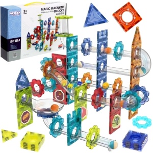 WOOPIE Klocki Magnetyczne Konstrukcyjne 3D Zestaw Edukacyjny Tor Kulkowy 113 el.