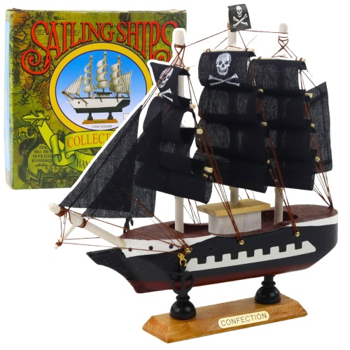 Model Kolekcjonerski Dekoracyjny Statek Żaglowiec Piracki Czarny 20x20cm