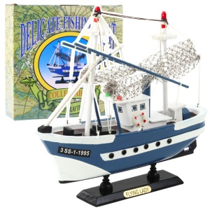 Model Kolekcjonerski Statek Kuter Rybacki Flying Lady Niebieski 24x23cm