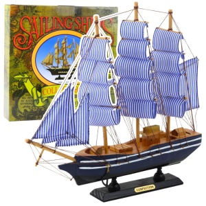 Model Kolekcjonerski Dekoracyjny Statek Żaglowiec Biało-Niebieski 33x31cm