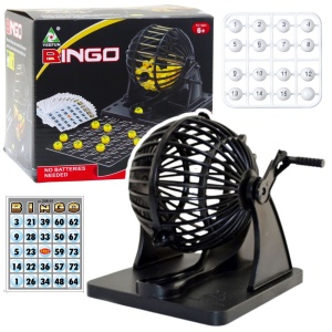 Gra rodzinna Bingo z maszyną losującą – 80 kulek i 20 kart