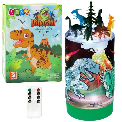 Zestaw Kreatywny Dinozaury W Słoiku Diamenty Lampka Nocna Pilot DIY