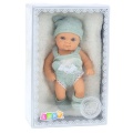 Lalka Bobas Niemowlak Z Kocykiem Biało-Szare Ubranko Czapeczka 18 cm