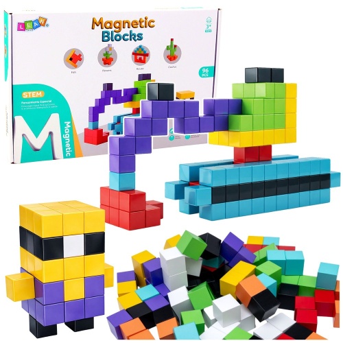 Klocki Magnetyczne Konstrukcyjne Kostki Bloczki 3D Kolorowe 96 el.