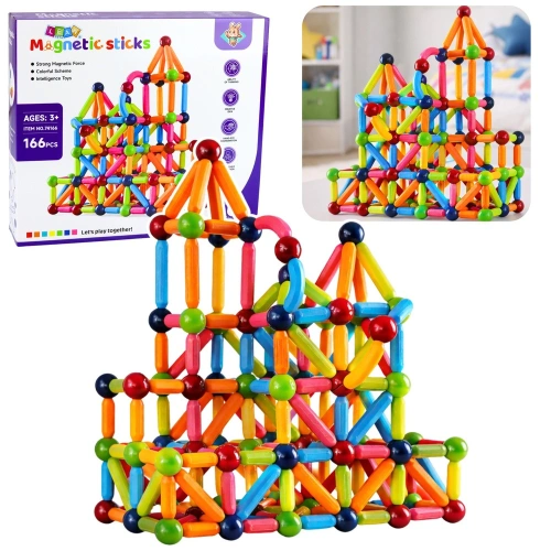 Zestaw Klocki Magnetyczne Konstrukcyjne Sticks Kreatywne Kolorowe 166 el.
