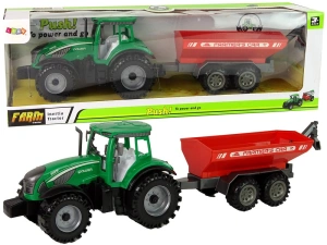 Zielony traktor z czerwoną przyczepką – napęd frykcyjny