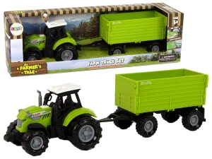 Traktor rolniczy z przyczepą, światłami i dźwiękami zielony