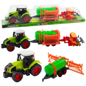 Zestaw traktor rolniczy farmerski z cysterną i zgrabiarką