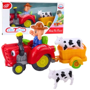Interaktywny traktor farmera z przyczepką, krówką i figurką
