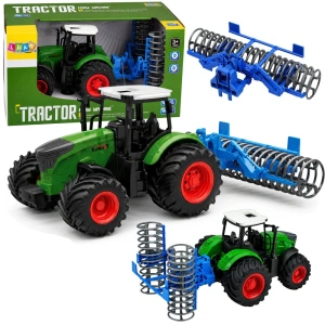 Traktor rolniczy z wałem uprawowym zielony 1:24 Lean Toys