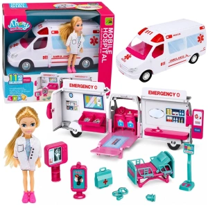 Lean Toys Rozkładany ambulans dla lalek z akcesoriami, 11 elementów