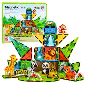 Klocki magnetyczne konstrukcyjne Dzikie Zwierzęta Dżungla ZOO 52 el.