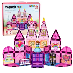Klocki magnetyczne konstrukcyjne Zamek Księżniczki różowe 38 el. Lean Toys