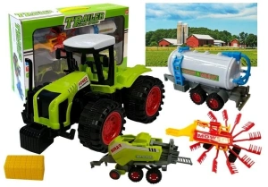 Zestaw pojazdów farmerskich Lean Toys – traktor, zgrabiarka, cysterna i prasa
