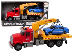 Czerwona ciężarówka laweta z dźwigiem, światłem i dźwiękiem Lean Toys