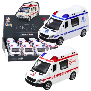 Wóz policyjny / karetka ambulans z napędem, światłami i dźwiękami – mix