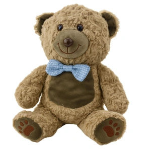Pluszowa maskotka przytulanka miś z niebieską muchą jasnobrązowy 30 cm