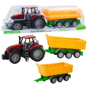 Traktor rolniczy Farmerski z żółtą przyczepą czerwony 46 cm