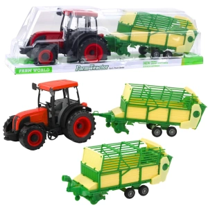 Lean Toys Traktor rolniczy czerwony z zielono-żółtą przyczepą 49 cm