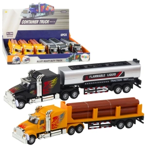 Ciężarówka z przyczepą 1:36 z napędem pull-back, światłami i dźwiękami Lean Toys