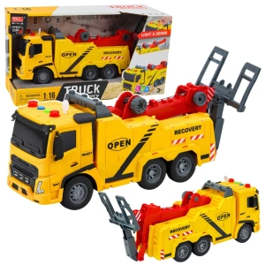 Samochód holownik pomoc drogowa z hakiem, platformą, światłami i dźwiękami 1:16 Lean Toys