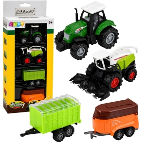 Zestaw pojazdów rolniczych – traktor, sieczkarnia i przyczepy 1:68, 4 szt.