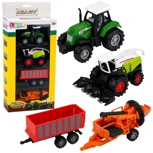 Zestaw pojazdów rolniczych: traktor, sieczkarnia, przyczepa i prasa 1:68 – 4 szt.