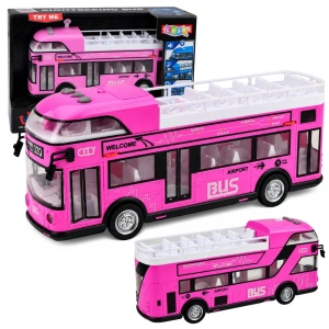 Różowy autobus miejski piętrowy ze światłami i dźwiękami Lean Toys