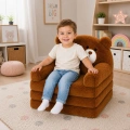 Rozkładany Fotel Sofa Leżanka Miś 2W1 Dla Dzieci Miękki Pluszowy Brązowy