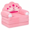 Rozkładany Fotel Sofa Leżanka z Koroną 2W1 Dla Dzieci Miękki Różowy