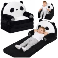 Rozkładany Fotel Sofa Leżanka Panda 2W1 Dla Dzieci Miękki Biało-Czarny