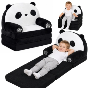 Rozkładany fotel dziecięcy Panda 2w1 Lean Toys, biało-czarny