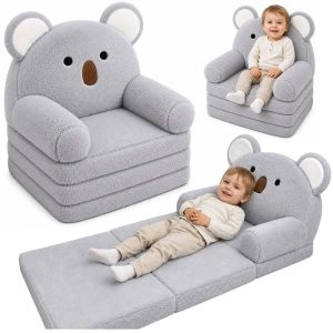 Rozkładany fotel dziecięcy Koala 2w1 szary