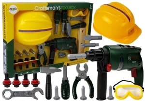 Lean Toys Zestaw Majsterkowicza z wiertarką na baterie, kaskiem i okularami