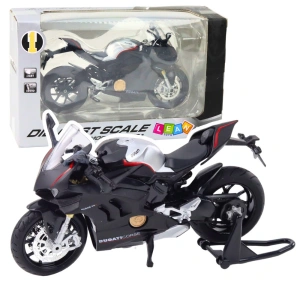 Motocykl sportowy metalowy czarny V4 1:12 ze światłami i dźwiękami